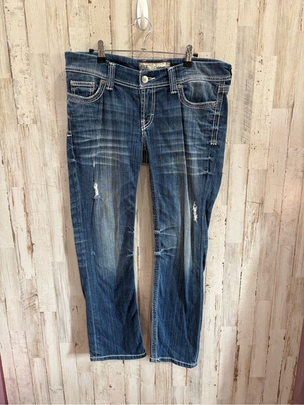 BKE Buckle SABRINA CROP CUFF STRETCH Distressed Jeans Low Rise 30 Y2K Western